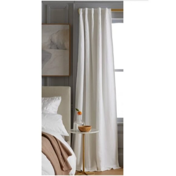 Quince WHITE European Linen Curtain Panel Blackout 48x96" Room Darkening Single - Picture 1 of 5